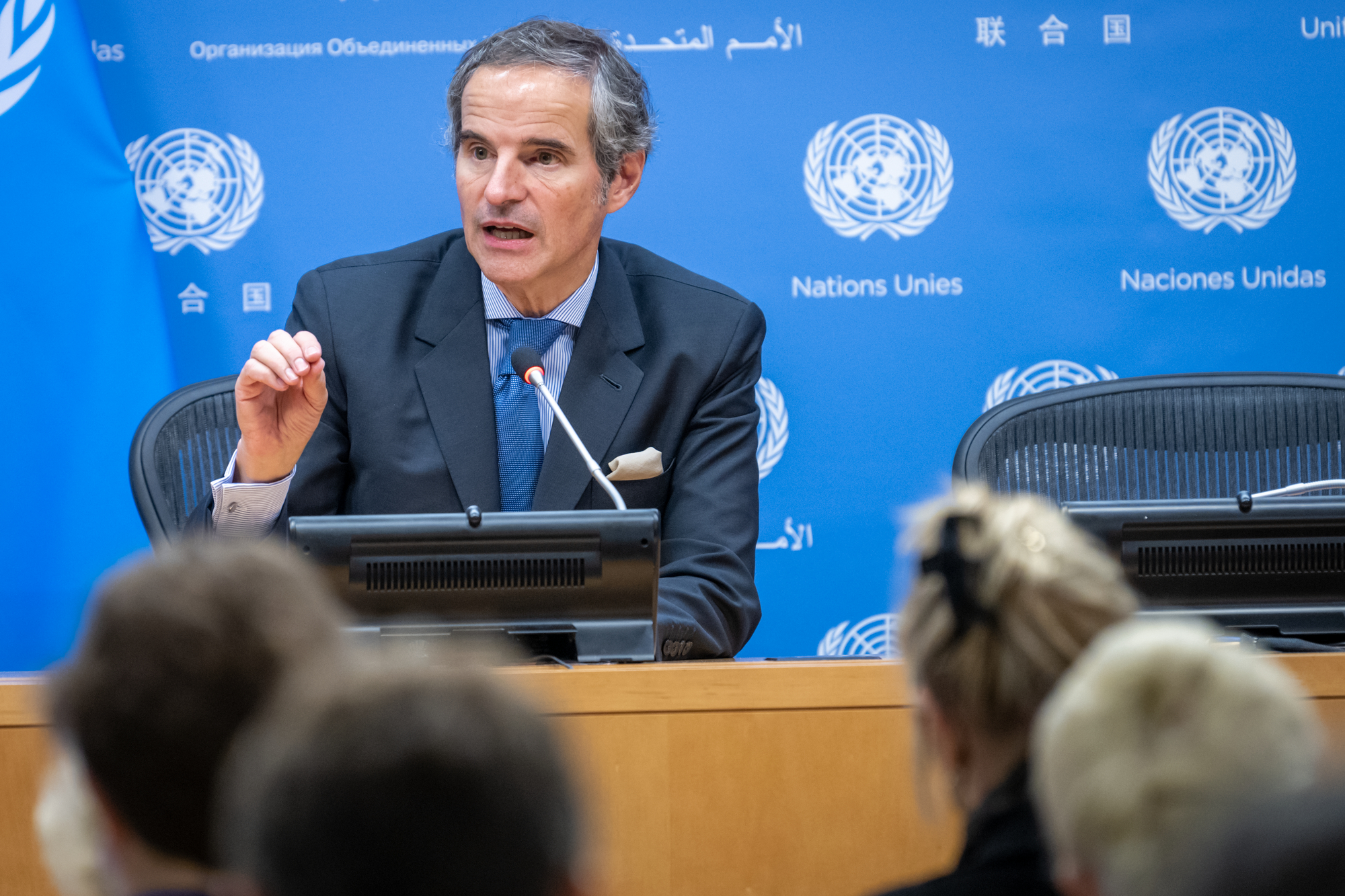 Rafael Mariano Grossi, Director General of the International Atomic Energy Agency (IAEA), briefs reporters on the Tenth Review Conference of the Parties to the Treaty on the Non-Proliferation of Nuclear Weapons.