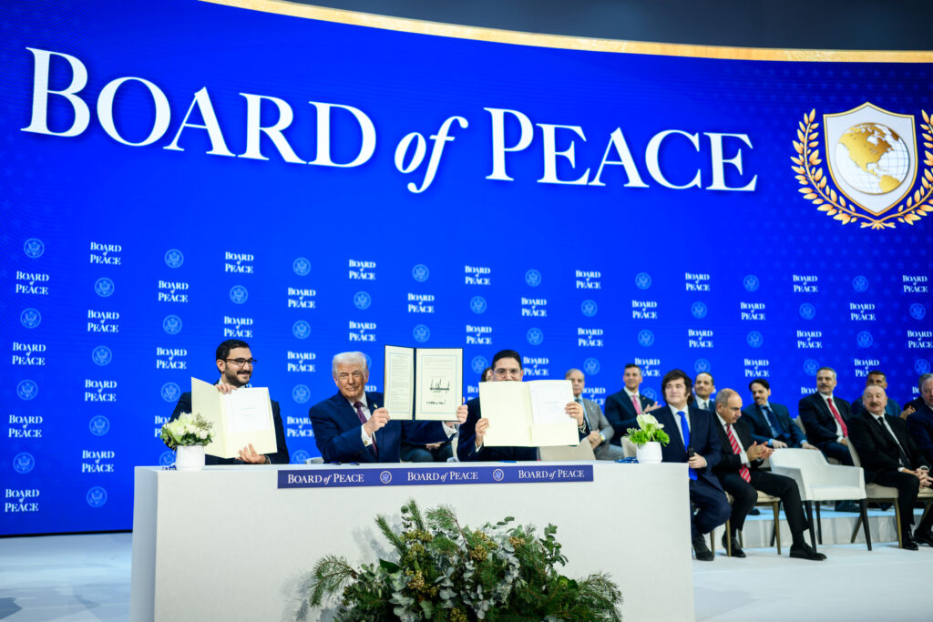 President Donald Trump participates in the Board of Peace Charter Announcement and Signing ceremony during the World Economic Forum, Thursday, January 22, 2026, at the Davos Congress Center in Davos, Switzerland. (Official White House Photo by Daniel Torok)